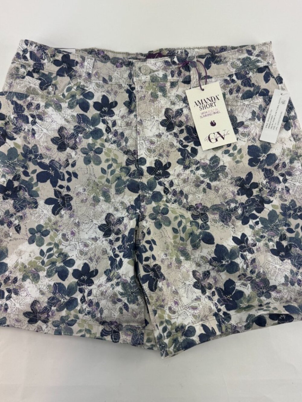 Gloria Vanderbilt White Purple Floral Jean Shorts Amanda New With Tags